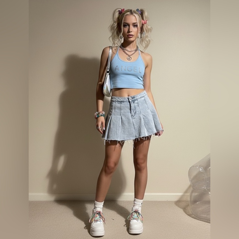PacSun Pleated Denim Mini Skirt Size 27 ,Y2k